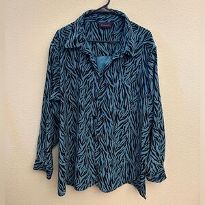 Unisex blue zebra striped button up, from Denim & co.